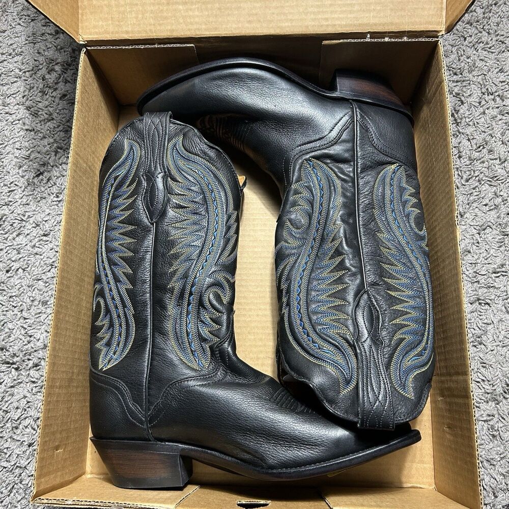 Vintage J. Chrisholm Cowboy Boots Mens 10D New In Box Black Made In USA